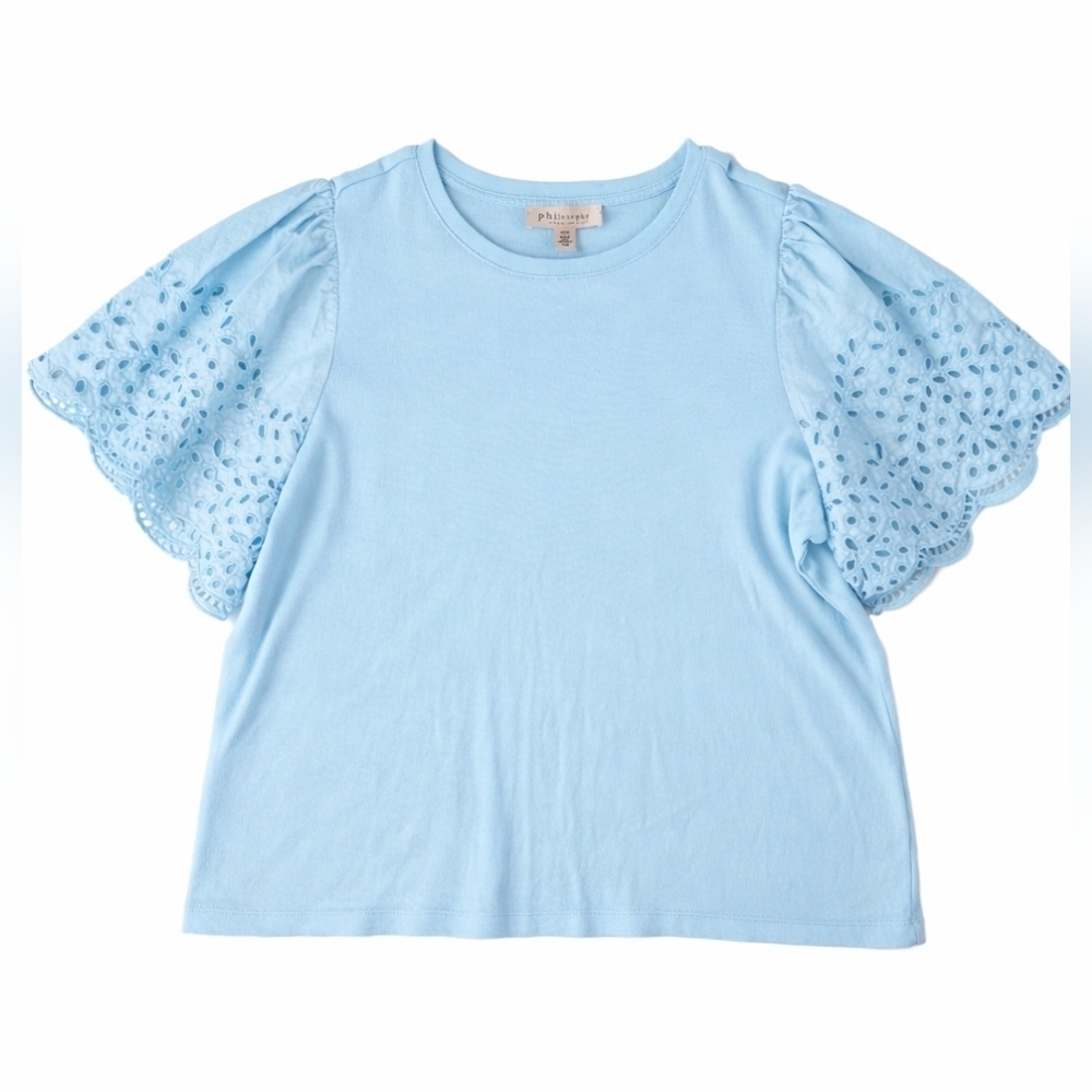 Philosophy republic light blue cotton modal broderie anglaise eyelet sleeves 1X 